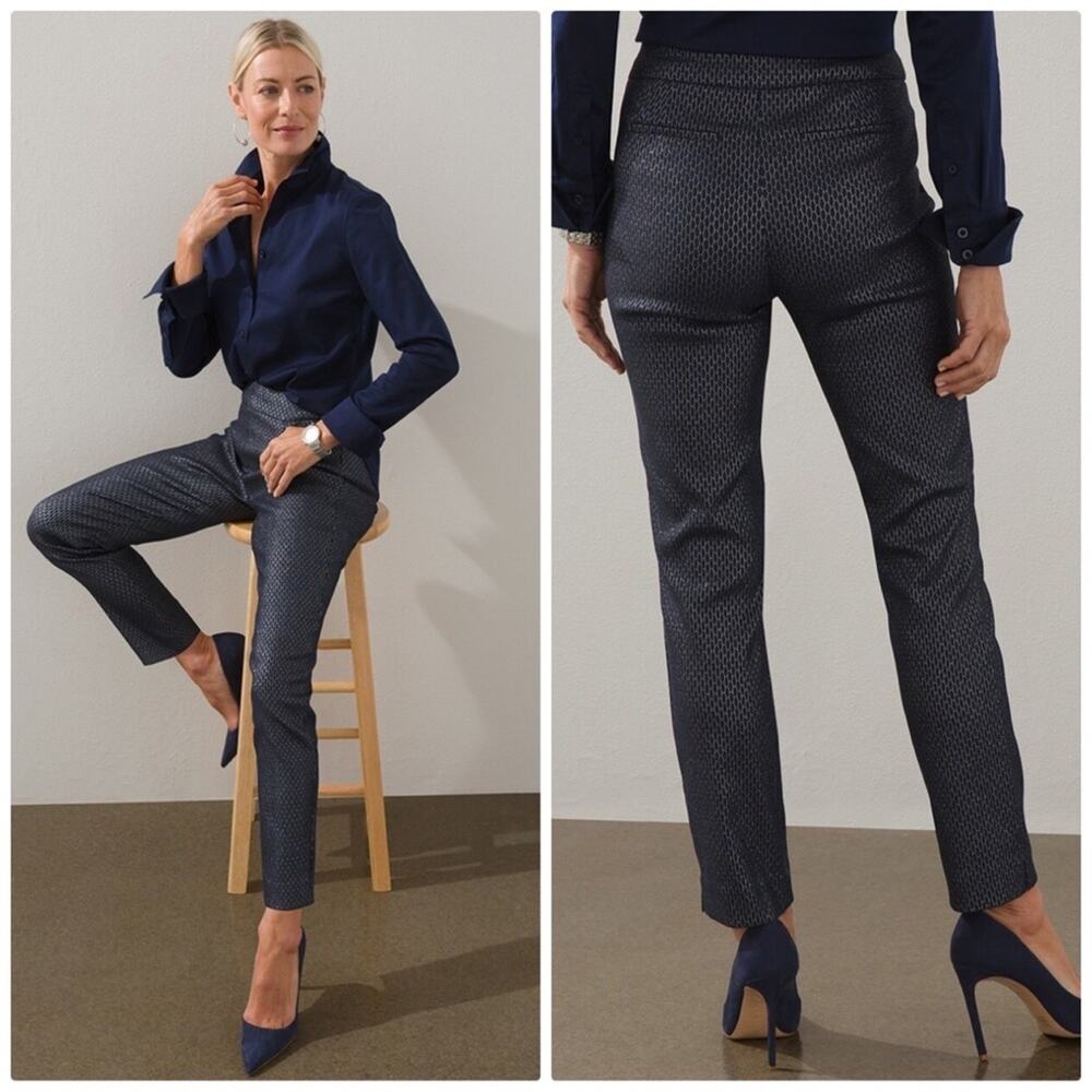 Chico's Brigitte Deco Oval So Slimming Ankle Pants in Blue Size 1.5P / 10 Petite